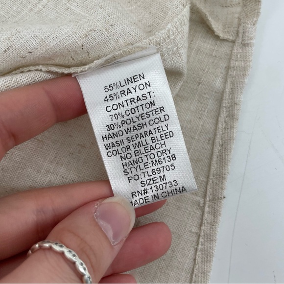 Umgee Smocked Dress Beige Linen Blend M - Picture 6 of 6